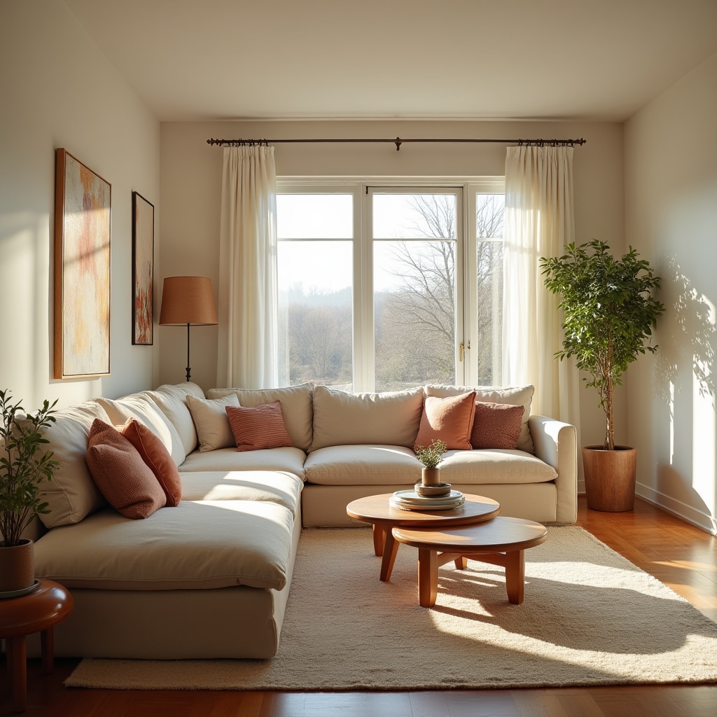 Beautifully styled and lit living room after professional home staging